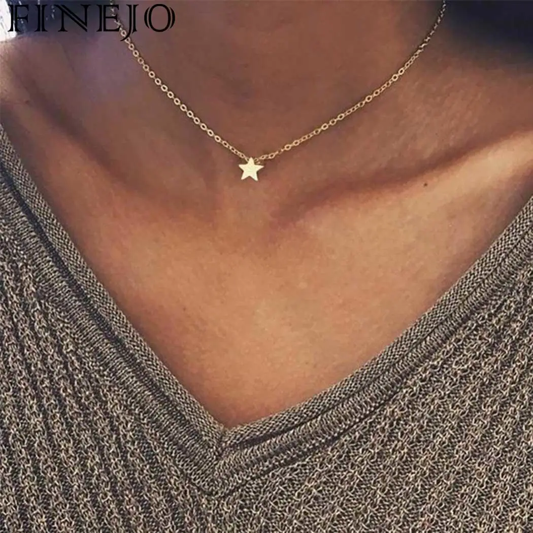 Tiny Heart Choker Necklace for Women Silver Chain Small Star Shape Pendant on neck Bohemian Jewelry | Украшения и аксессуары