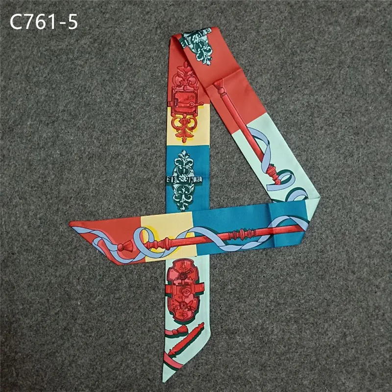 

2021 New Silk Scarf For Women Blue Patchwork Rope Print Skinny Bag Scarf Brand Foulard Women Tie Fashion Head Scarves For Ladies
