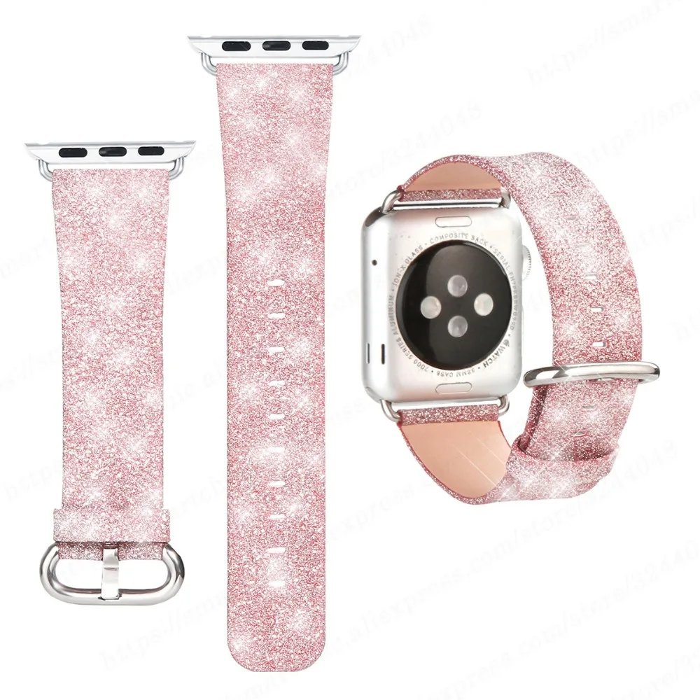Блестящий кожаный ремешок для Apple Watch 4 ремешка 42 мм 40 44 серия 1 2 3 38 браслет iWatch