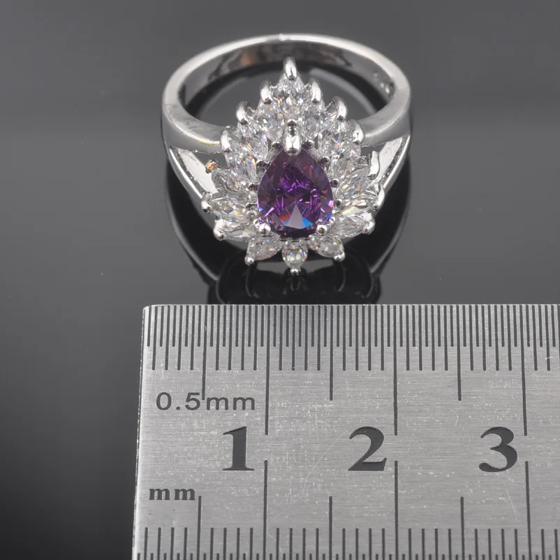 В форме капель воды фиолетовый кристалл белый CZ 925 серебро женские свадебные