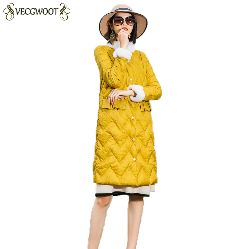 Новинка осени 2020 модный тонкий пуховик с карманами женский длинный легкий