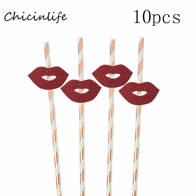 Chicinlife 10 шт. золотые Вилли красные губы с бумажными соломинками Свадебные девичник вечерние украшения свадебный душ забавные напиток соломинки - Цвет: red lip