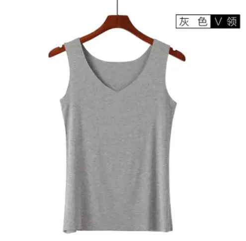 V-neck gray Женские топы на бретелях большого размера Модальные женские летние однотонные повседневные жилеты черные без рукавов Фитнес Досуг Дамская майка плюс размер - Цвет: V-neck gray