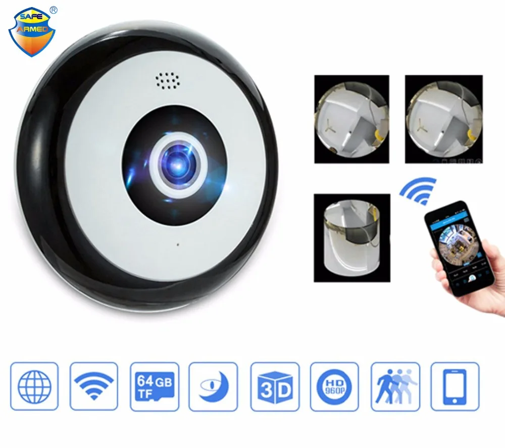 Мини HD 960P Беспроводной Wi Fi IP Камера 360 для панорамной съемки “рыбий глаз” с 1.3MP
