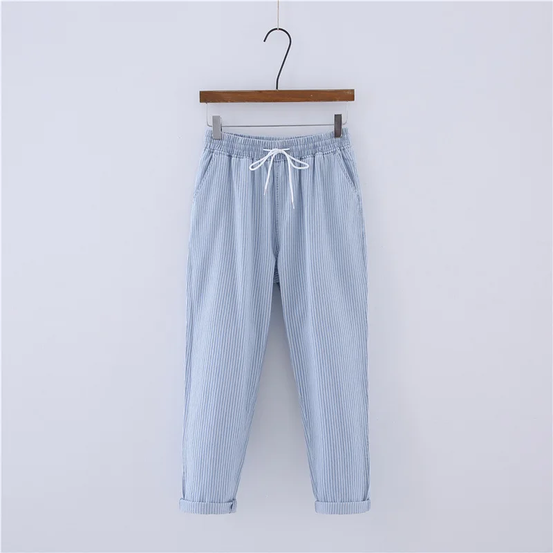 Женские летние брюки полосатые Harlan длиной до щиколотки пояс с эластичной