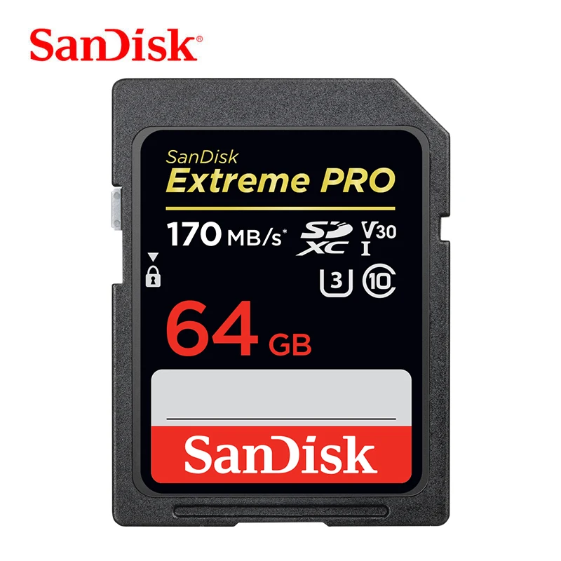 Двойной Флеш-накопитель SanDisk Extreme PRO SD Card 64 Гб 128 ГБ Флэш-карта памяти 256 ГБ SDXC карты U3 Class10 V30 UHS-I 4K HD видео 170 МБ/с. для Камера/зеркальным фотоаппаратом