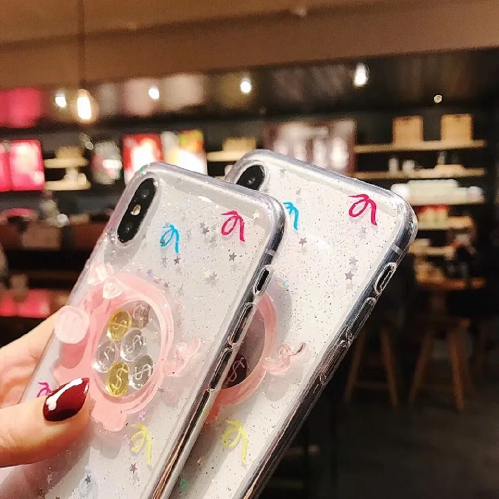 Glitter Case With Cute Pig Patterned For iPhone 6/S 7 8 Plus X XR XS XSMAX Paillette Flow While Moving TPU Slicone Cover |