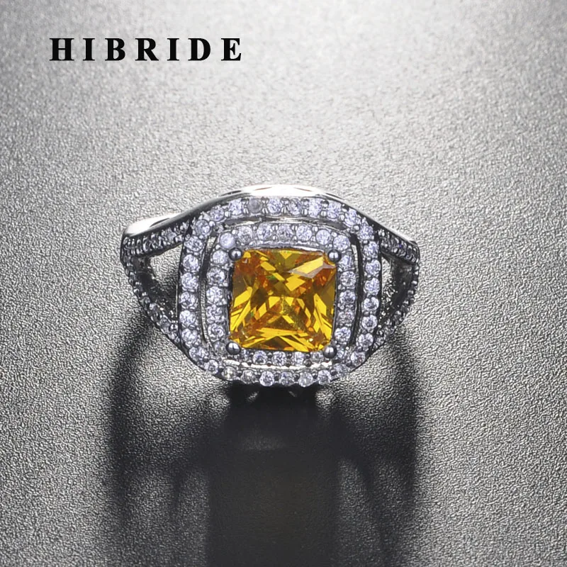 Новинка свадебные кольца HIBRIDE желтого цвета с квадратным фианитом для женщин