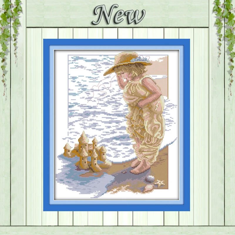 

Dream sand-towers seaside girls paintings diy counted print on canvas needlework embroidery Sets DMC 11CT 14CT Cross Stitch kits