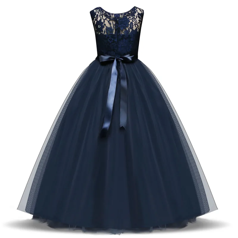 Vestige Teenager Elegant Luxury Blue Lace Long Dresses for Girls with Bow Teens 6 14 Years Wedding Party Prom Wear Vestido | Детская