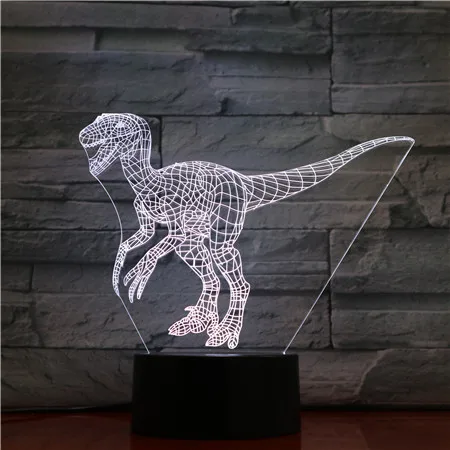 Велоцираптор 3D лампа динозавр синий 7 цветов Светодиодные ночные лампы для детей