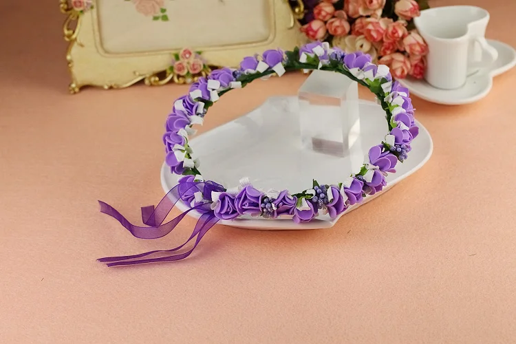 Another purple Высокое качество Свадебные девушки венок Цветок Цветочные короны для женщин голова Роза диадема гирлянда Мори девушка серии - Цвет: Another purple