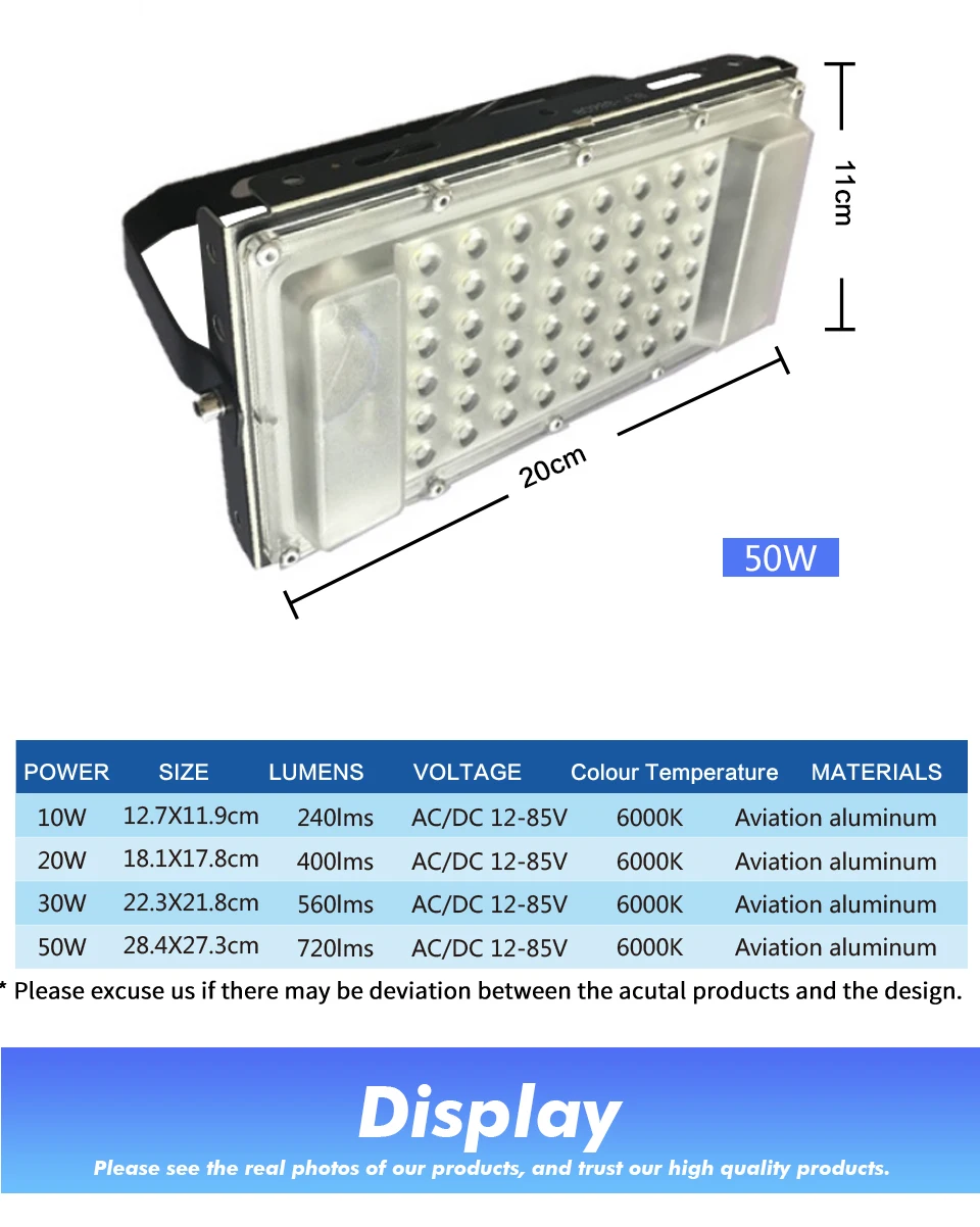 Ultrafino de 12 voltios светодиодный Luz de inundación 10 W 20 W 30 W 50 W AC/DC 12-85 В постоянного тока непроницаемый IP65 foco на открытом воздухе удивительно фарола proye