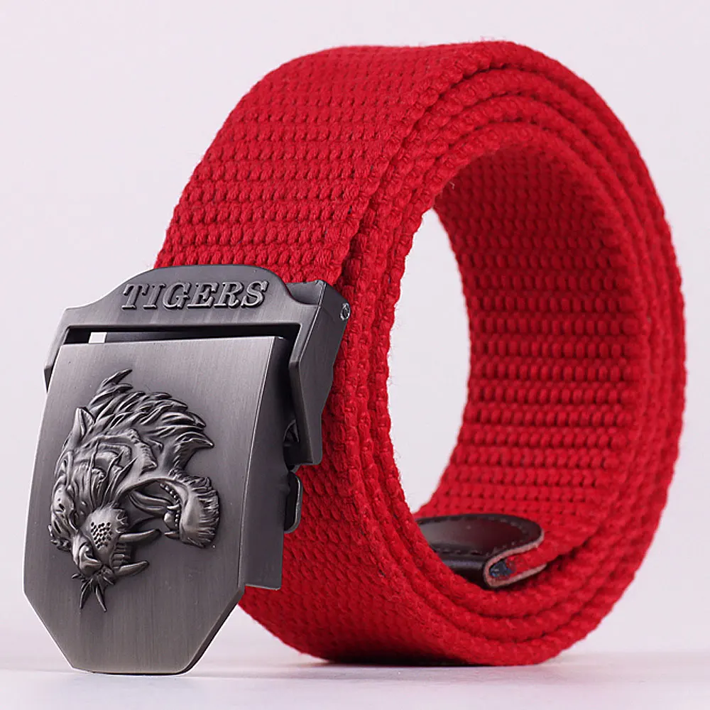 Style1 Red Новое поступление, мужской холщовый ремень с тигровой пряжкой, военный ремень, армейские тактические ремни для мужчин, высокое качество, мужской ремень - Цвет: Style1 Red