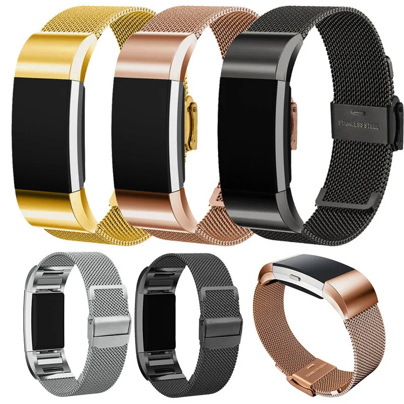 Лидер продаж! Роскошные Milanese Loop ремень и ссылка браслет Нержавеющая сталь Диапазон регулируемый Синтетическое закрытие волос Браслет для fitbit заряд 2 трекер jan5