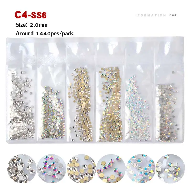 C4-SS6 1440 шт цветные стразы SS3-SS10 не горячей фиксации Хрустальные Стразы 3d плоские с оборота стеклянные стразы для дизайна ногтей блестящие украшения - Цвет: C4-SS6