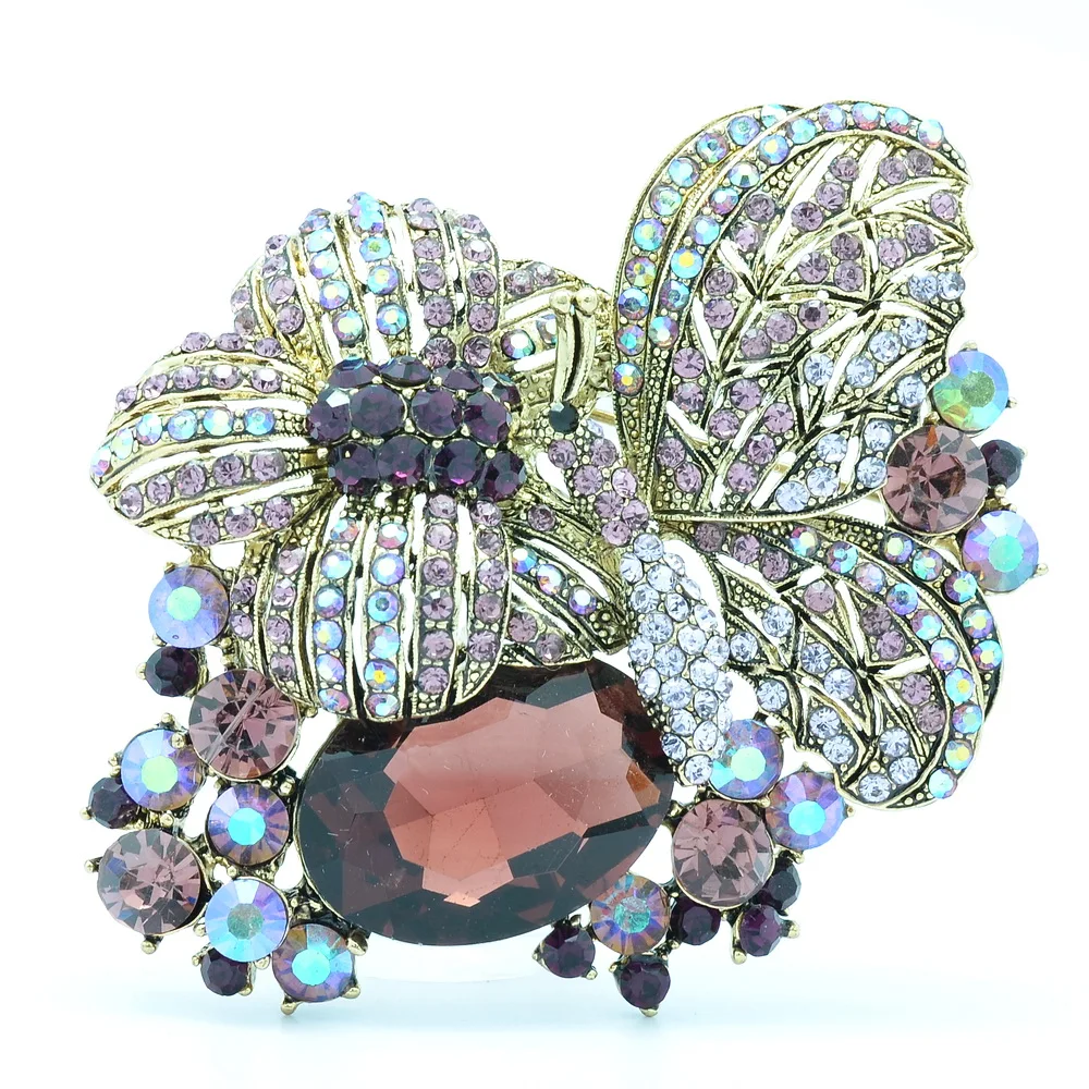 Брошь бабочка в стиле ретро брошь булавка фиолетовые стразы кристаллы насекомое