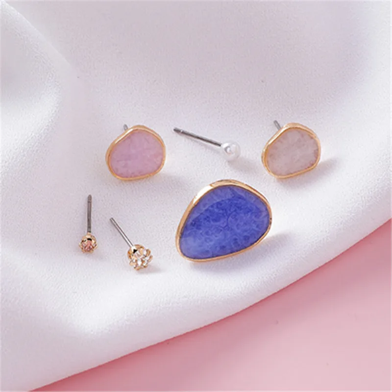 

6 piece stud earrings Seven color geometrical irregular glaze stud earrings geometric abnormity fashion girl earrings for women