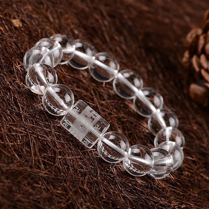 

KYSZDL Natural white crystal round beads bracelet Men Women transhipped apotropaic bracelet jewelry gift