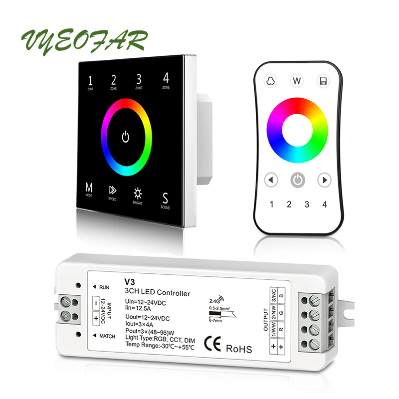 Led RGB контроллер 2 4 ГГц Беспроводной стены Панель с 4A 3 канальный приемник для