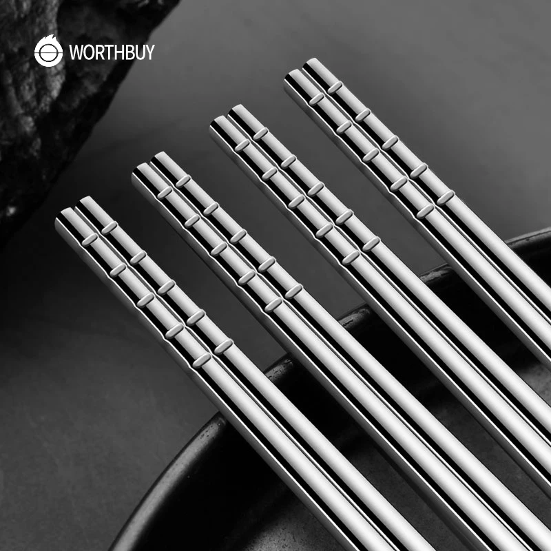WORTHBUY 5 шт./компл. китайские палочки для еды комплект многоразовые 304 Нержавеющая сталь палочки дозирующая детская ложка для Non-Slip Кухня Еда палочки для суши Хаши