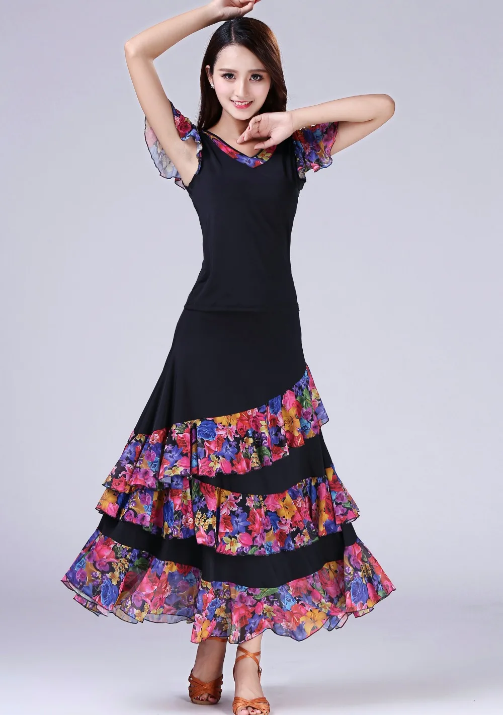 Женский костюм для танца живота длинное платье с цветочным принтом|dance tribal|belly