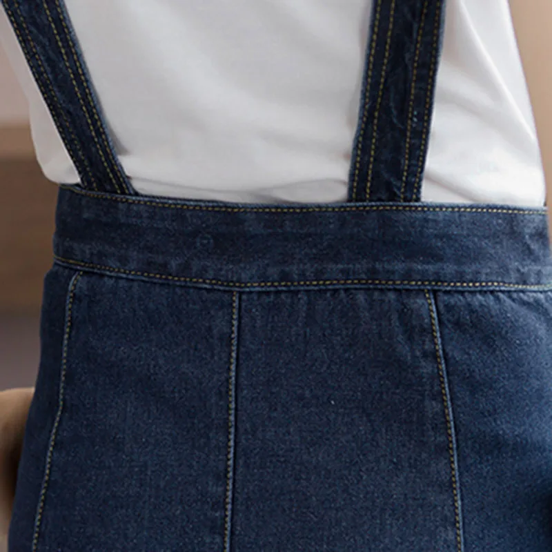 

Women Bib Brace Denim Dress A-Linen Button Sleeveless Spaghetti Straps Mid-Calf Square Collar Summer Streetwear Dresses 045-943
