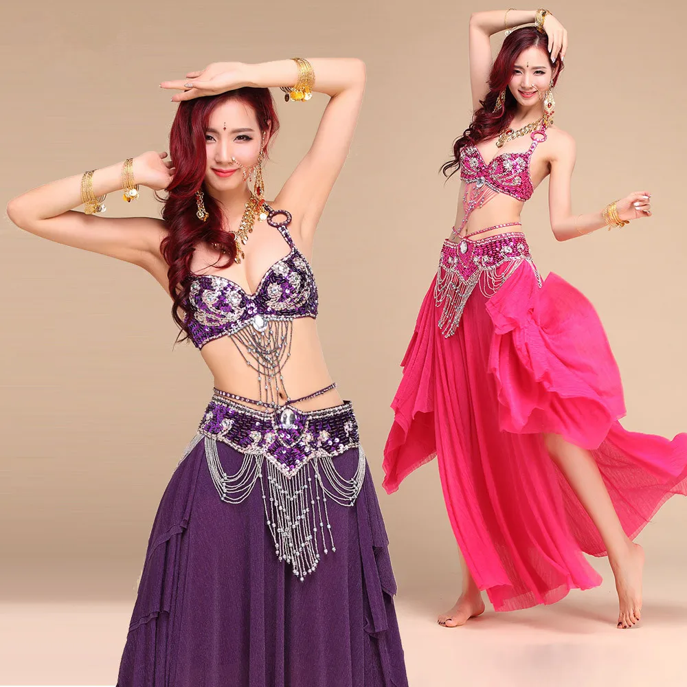 

New Style Belly Dance Costume S/M/L 3pcs Bra&Belt&Skirt Sexy Dancing women dance clothes Set bellydance Indian wear VL-N55