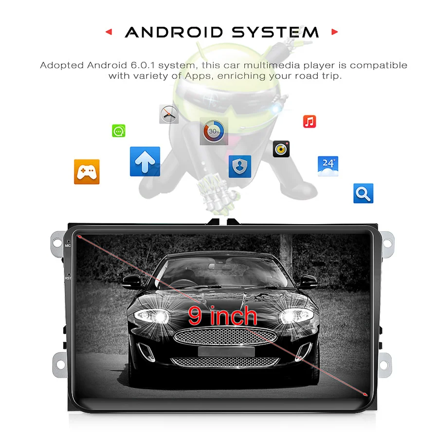 Автомобильный мультимедийный плеер TOPSOURCE 9 дюймов Android 2 Din с GPS Wi-Fi RDS для