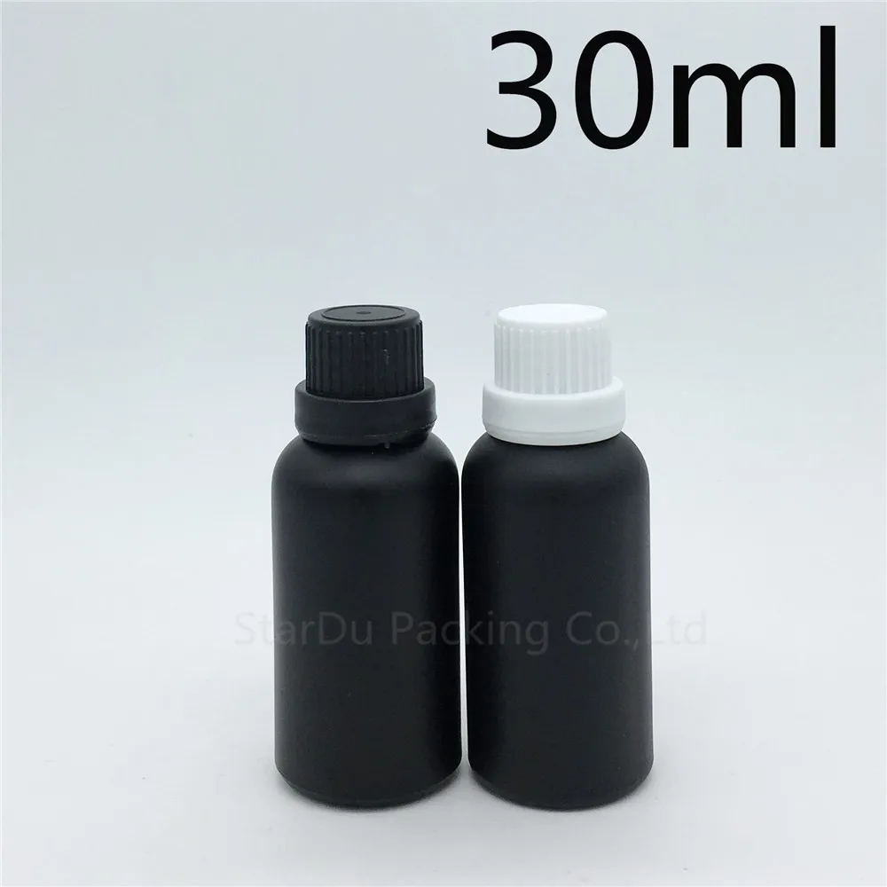 

40pcs 30ML Black Frosted Glass Bottle 30cc Vials Essential Oil Bottle White Tamper Evident Cap Perfume Bottle