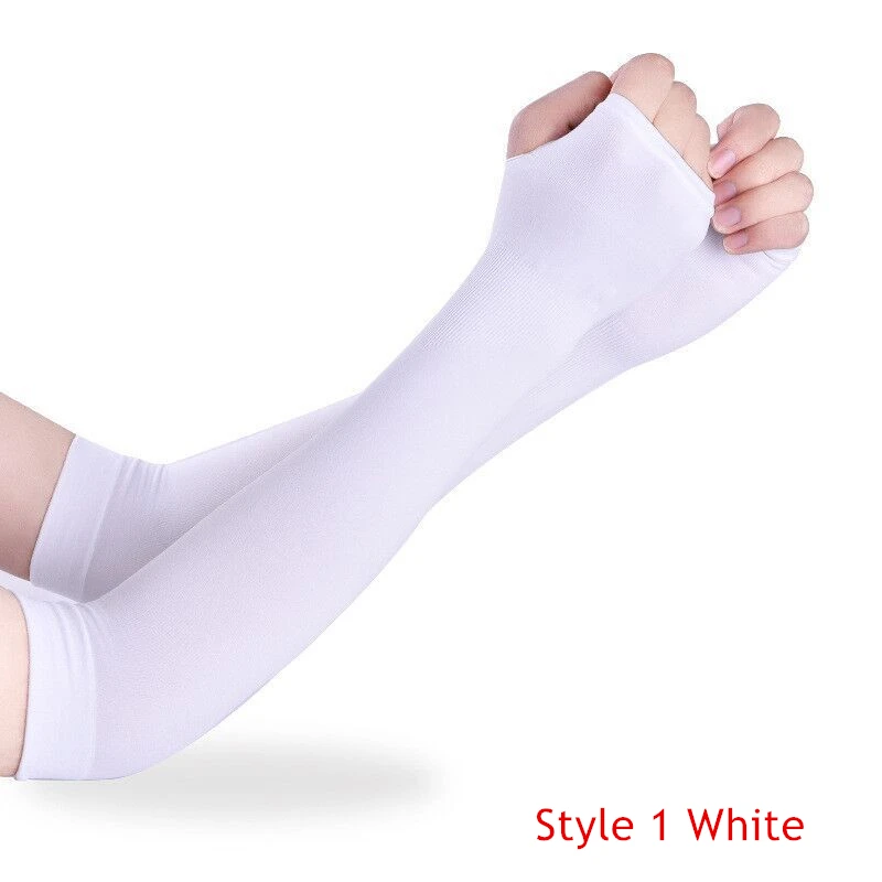 White Style 1 Длинные перчатки без пальцев из ледяной ткани, рукава для рук, летняя защита от ультрафиолета, перчатки для велоспорта, бега, рыбалки, скалолазания, перчатки для вождения для мужчин и женщин - Цвет: White Style 1