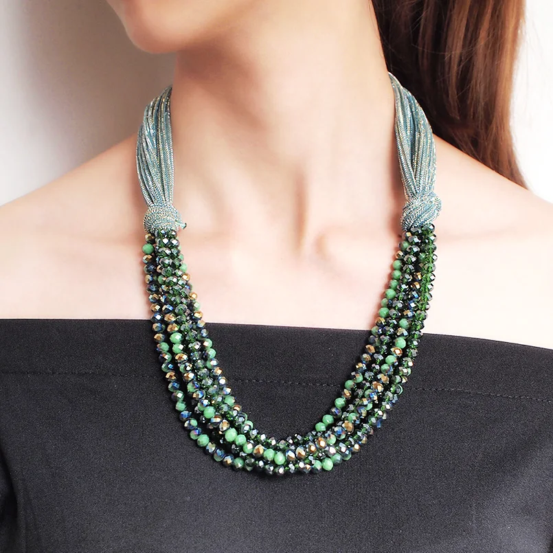 Multilayer Crystal Chunky Necklace For Women Handmade Beads Collar Statement Pendant Party Jewelry UKNE | Украшения и аксессуары