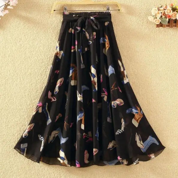 Длинная женская юбка летняя шифоновая с высокой талией и цветочным