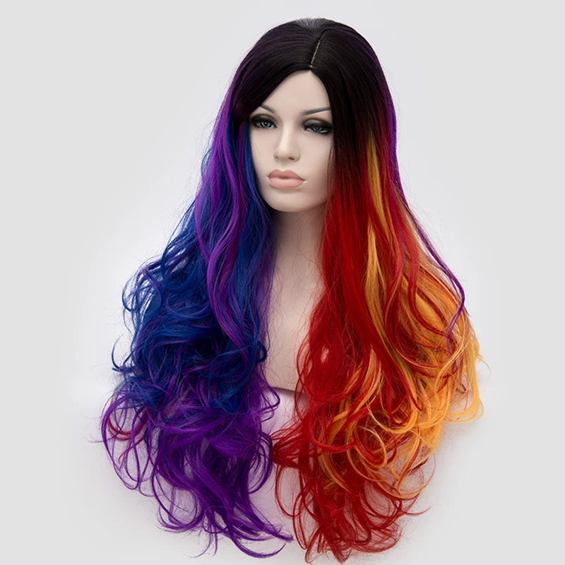 Женские длинные разноцветные волнистые парики Similler из синтетических радужных
