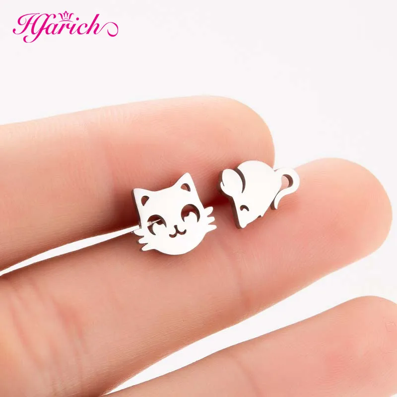 mouse cat 177 Hfarich панк серьги из нержавеющей стали для женщин и детей мульти Дракон Карта мира Череп серьги-гвоздики модные ювелирные аксессуары бижутерия - Окраска металла: mouse cat 177