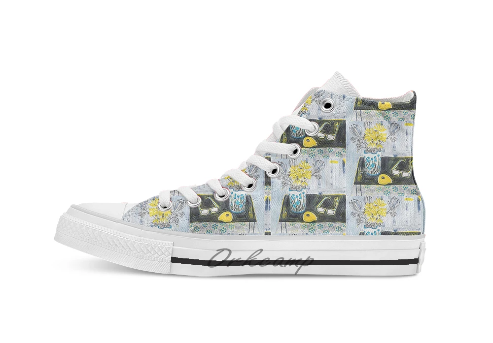 Дышащая повседневная парусиновая обувь на шнуровке с высоким берцем и цветочным