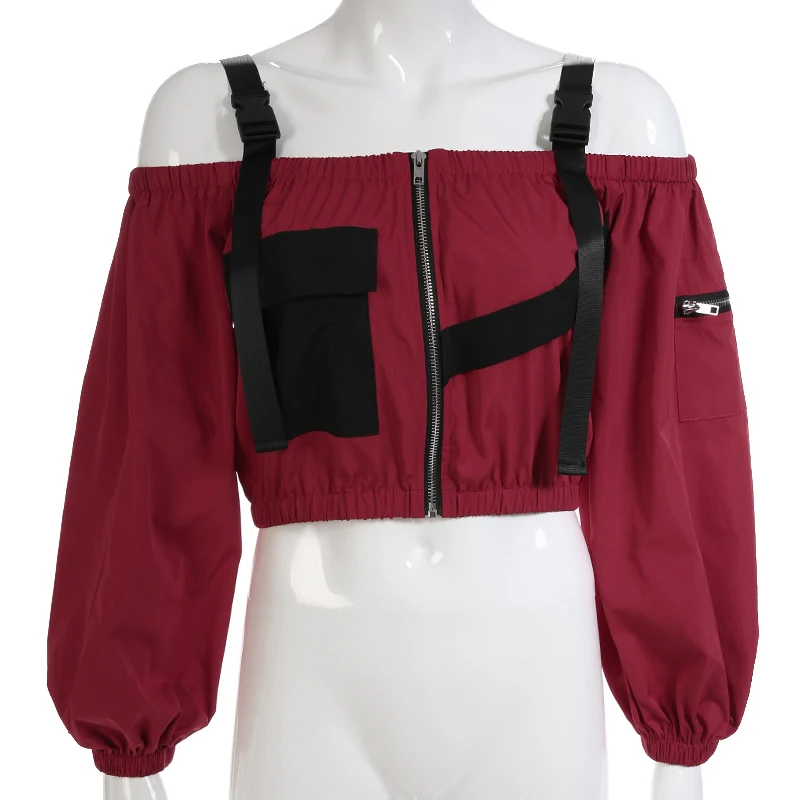 2018 Новый Для женщин мода Slash шеи лоскутные куртки Демисезонный регулируемый