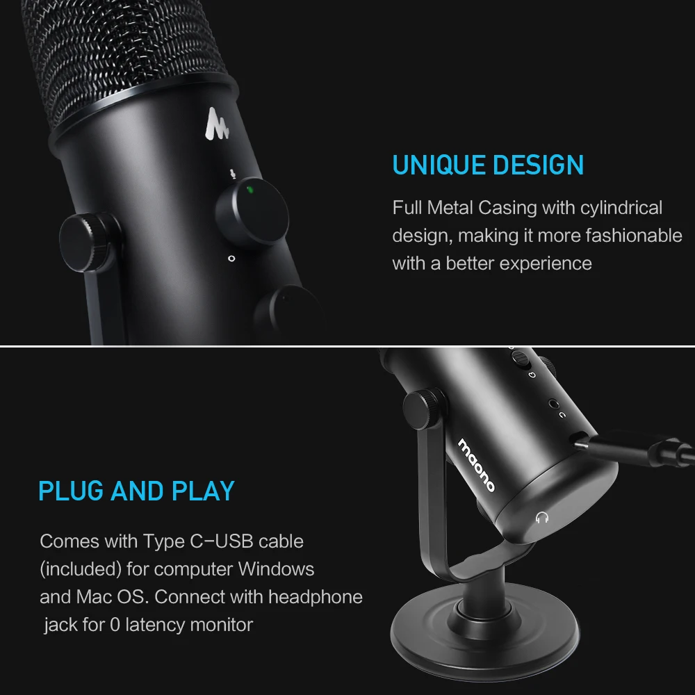 MAONO AU-903, USB конденсаторный микрофон, комплект, кардиоидный всенаправленный микрофон для подкастов, компьютерный микрофон для записи игр на YouTube