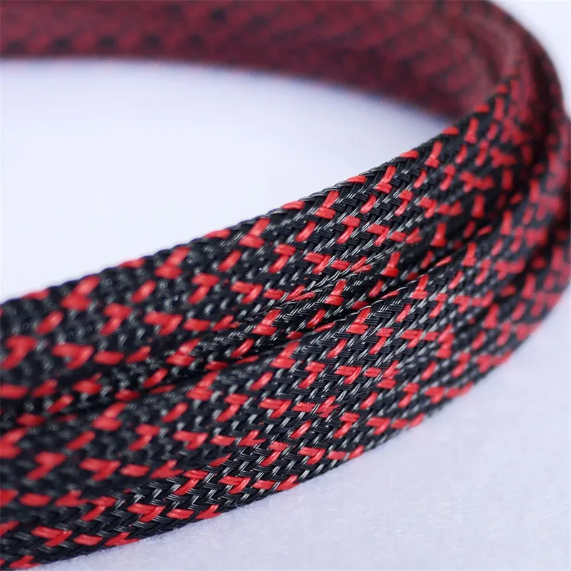 

Black & Red - High quality 8mm Braided PET Expandable Sleeving High Density Sheathing Plaited Cable Sleeves