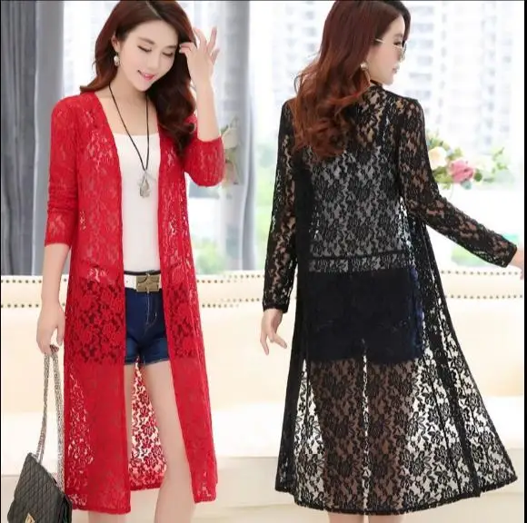 Женские кружевные ажурные тонкие вязаные жакеты средней длины верхняя одежда