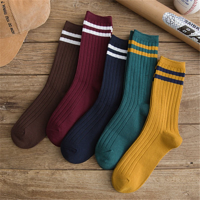 Japanese Harajuku Socks Fall Winter Women Unisex Sock Classic Stripes Cotton Ankle Warm Casual Ladies Gift Accessories | Женская одежда