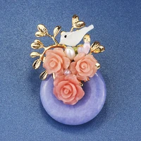farlena jewelry original design natural shellbird in flowers tree brooches pins for women vintage natural stone brooch