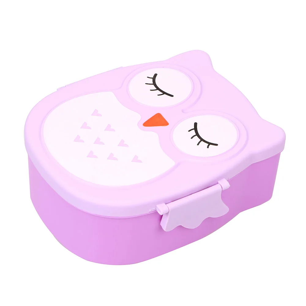 Purple 900ML Owl Shape Lunch Box Children Bento Boxes Lunchbox with Spoon Fork Cute Kitchen Accessories Food Container Storage Case - Color: Purple