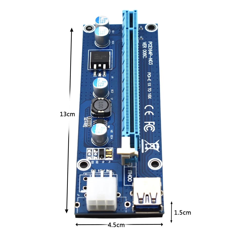 TISHRIC VER006C Riser Card PCI-E расширитель 1x до 16x PCI Express SATA 6Pin IDE питание для BTC Miner 60 см USB 3 0