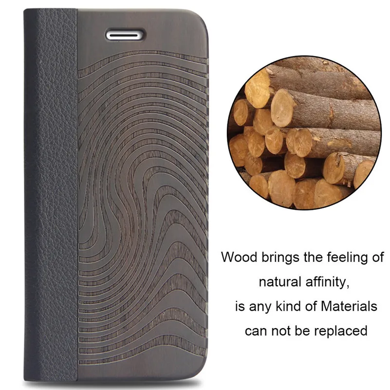 Деревянный и кожаный чехол кошелек для телефона iPhone 7 8 Plus с отделением карт сумка