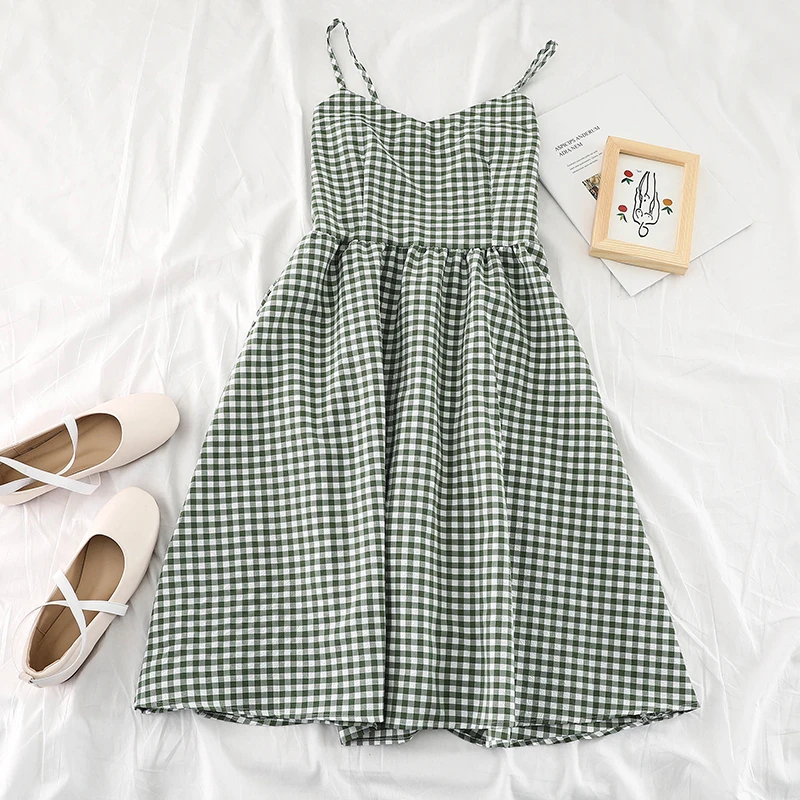 Летние женские милые решетки трапециевидной формы с v образным Вырезом Качели