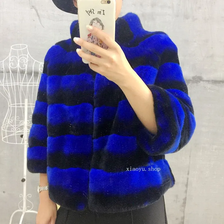 Женское зимнее пальто с воротником стойкой из натурального меха|genuine fur coat|rex rabbit