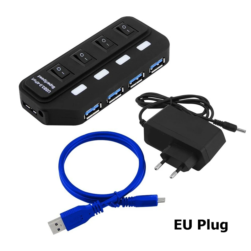 Высокая Скорость usb-хаб 3,0 4/7 Порты и разъёмы USB 3,0 концентратор 5 Гбит/с разветвитель на переключатель включения/выключения на соответствие стандарту ЕС/США/AU/UK Мощность адаптер для MacBook ноутбука ПК