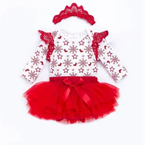 Рождественский комплект одежды для новорожденных, одежда для маленьких девочек с изображением Снежной Королевы боди с длинными рукавами + юбка-пачка + повязка на голову, комплект из 3 предметов для малышей, От 0 до 2 лет