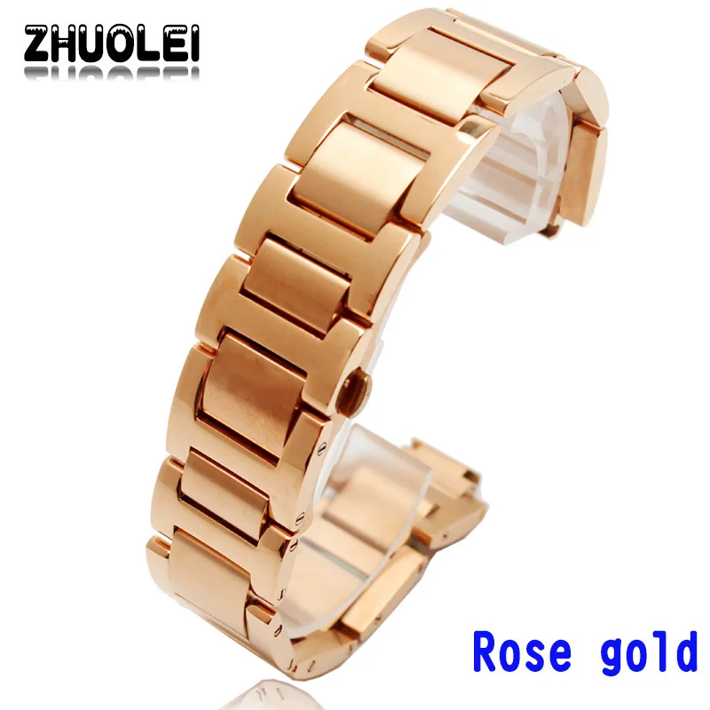 Rose gold Итальянский металлический ремешок для часов Cartier/Blue Balloon 14 18 20 мм, браслет, пояс, щетка, стальной ремешок для часов, выпуклый Bretelle Orologio - Цвет ремешка: Rose gold